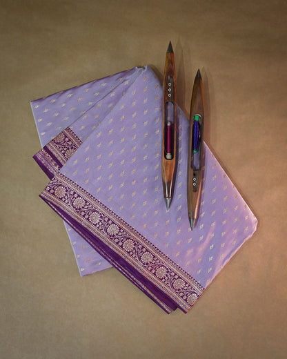 Lavender Banarasi Silk Saree with Purple Contrast & Woven Chunri Buttis