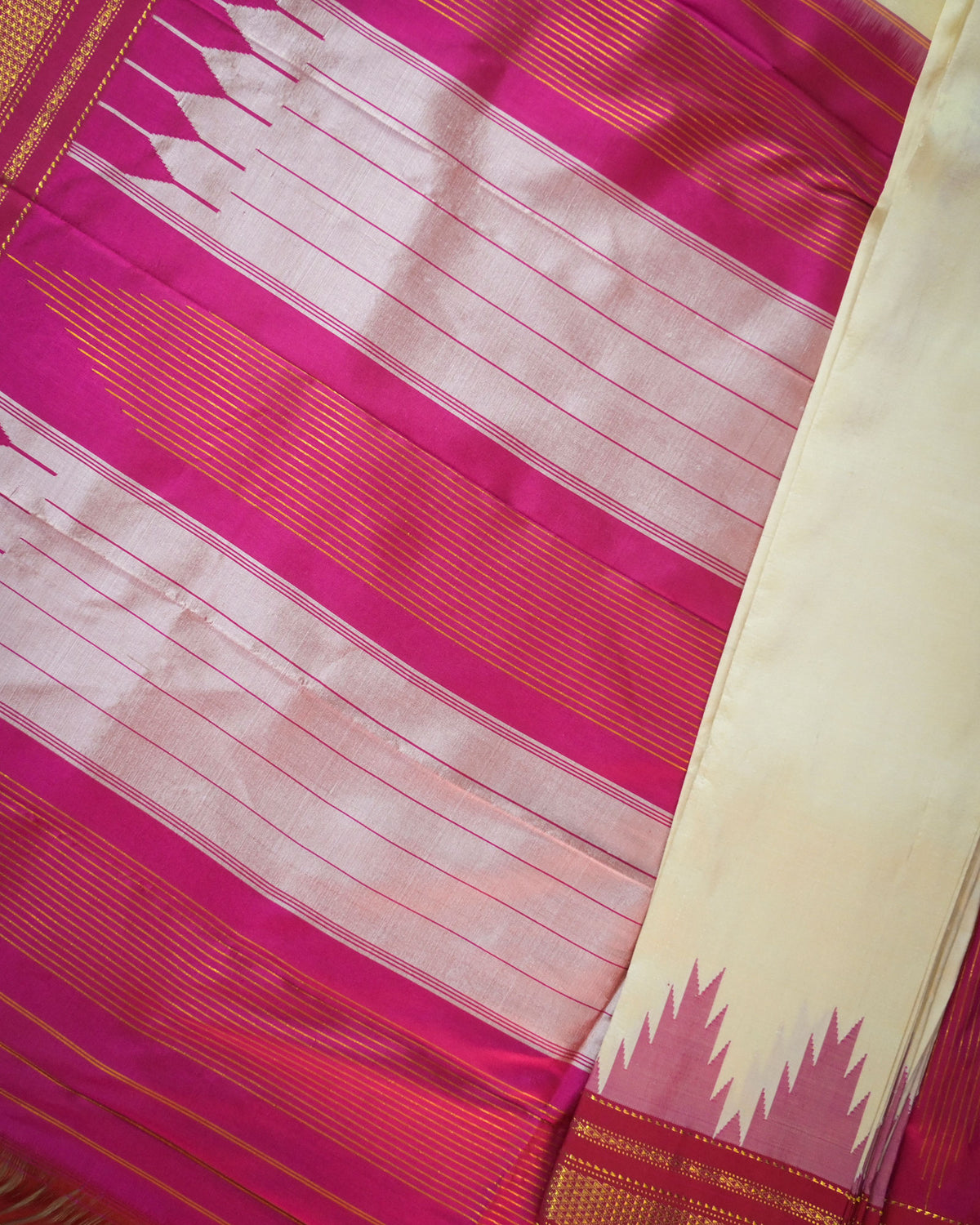 Tussar Silk Handloom Kolhapuri Ilkal Saree with Pink Temple Border