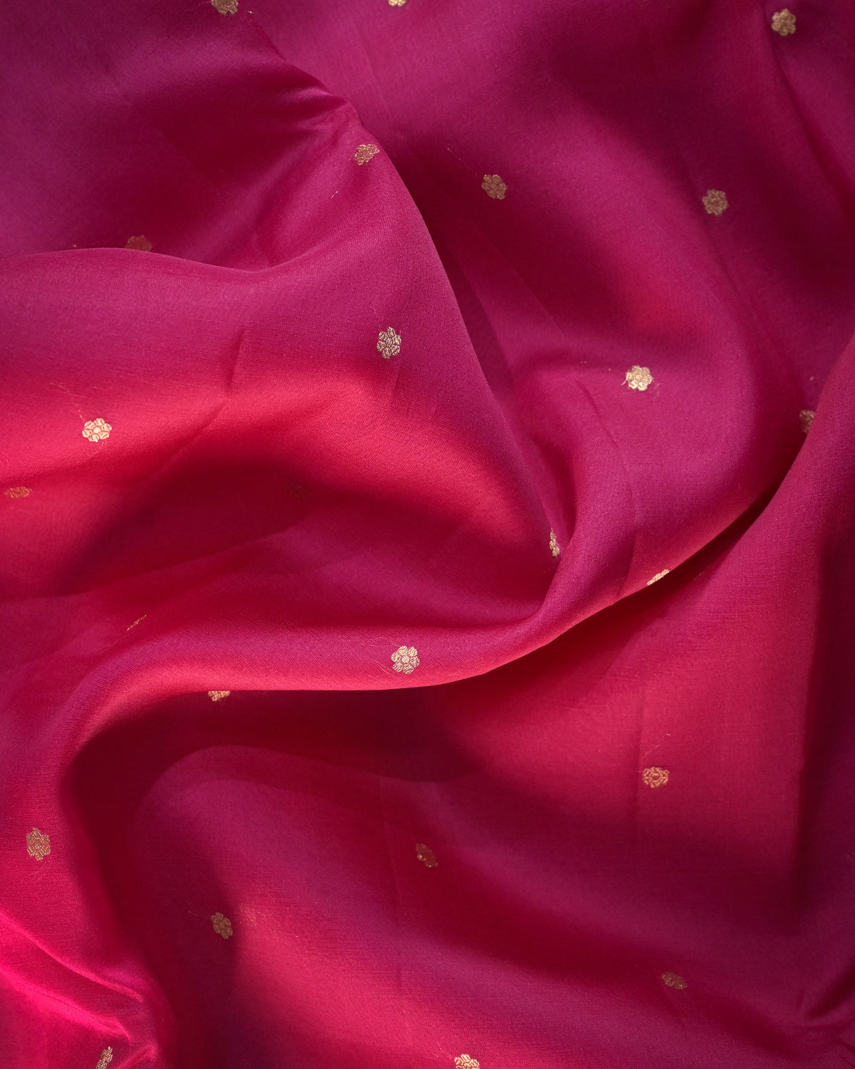 Hot Pink Pure Banarasi Kora Silk Saree with Chunri Buttis