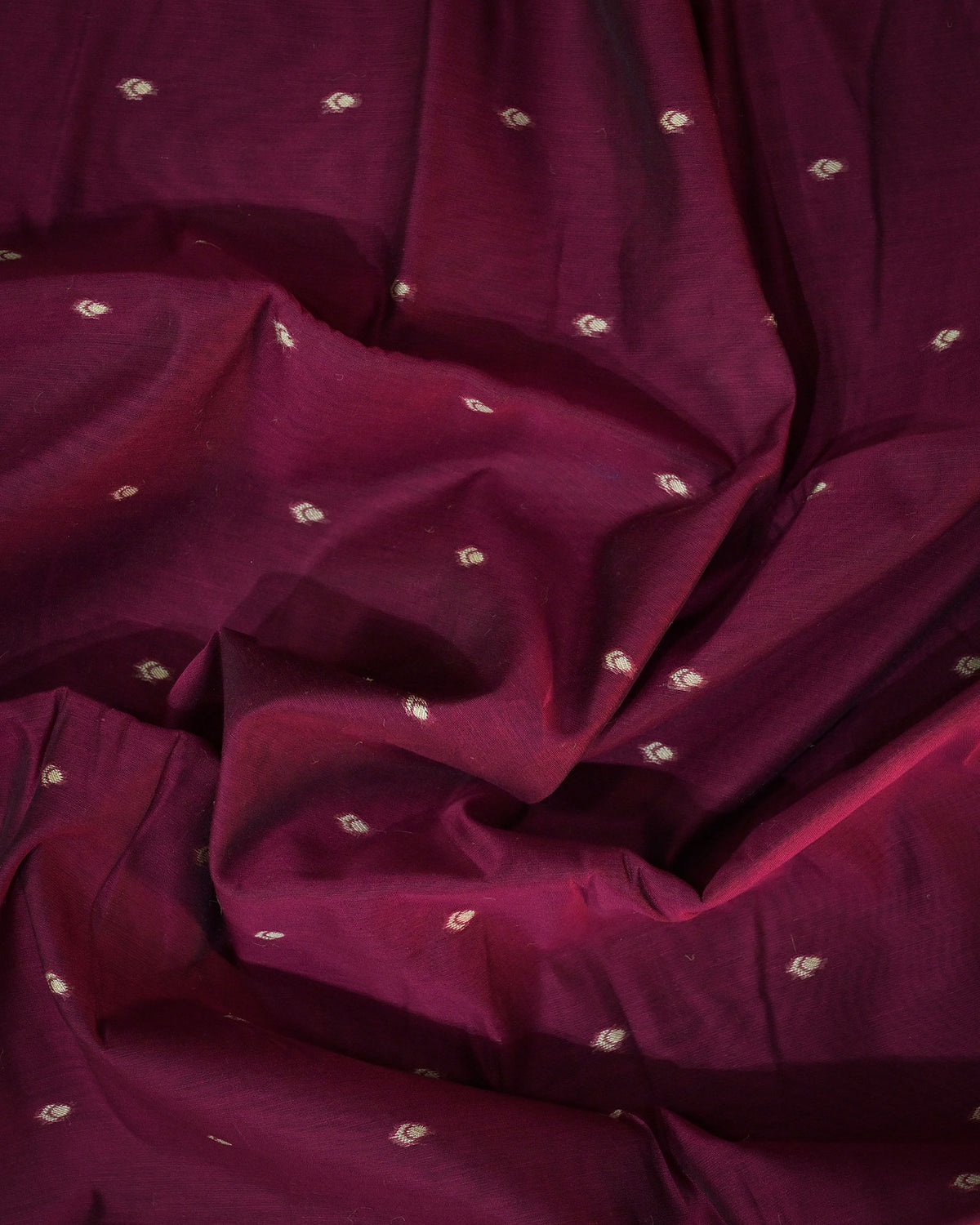 Wine Chanderi Cotton Saree with Woven Buttis & Piping Border