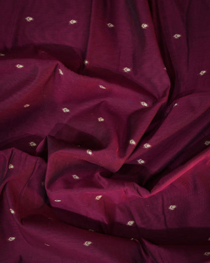 Wine Chanderi Cotton Saree with Woven Buttis & Piping Border