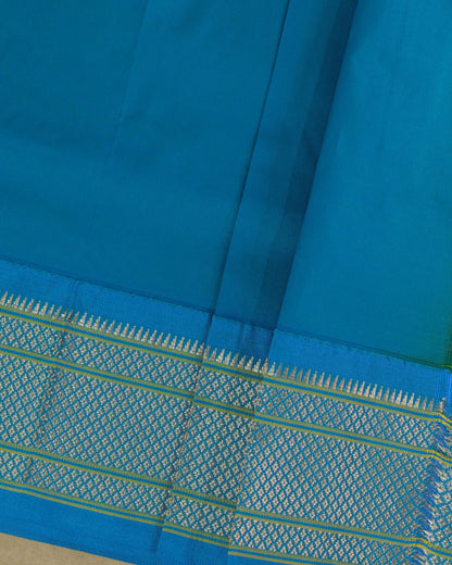 Lemon yellow Silk Paithani Woven paithani with blue contrast
