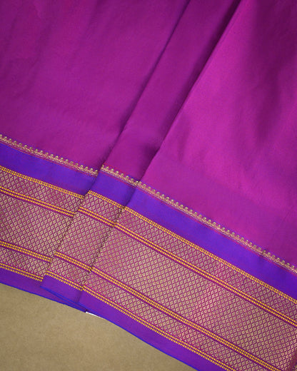 Rama green Silk Paithanis Woven paithani with purple contrast