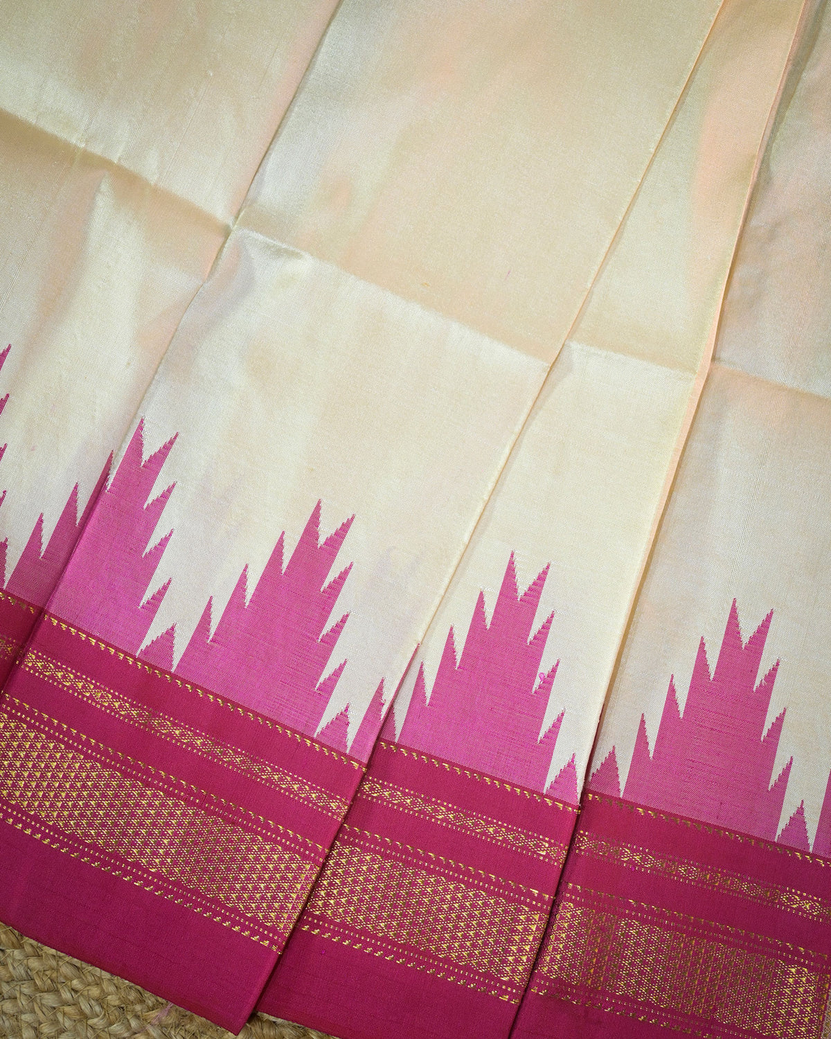 Tussar Silk Handloom Kolhapuri Ilkal Saree with Pink Temple Border