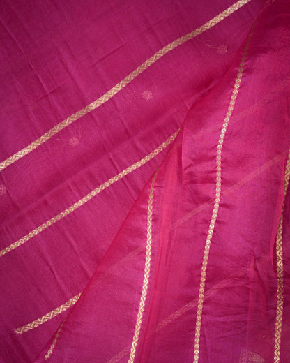 Hot Pink Pure Banarasi Kora Silk Saree with Chunri Buttis