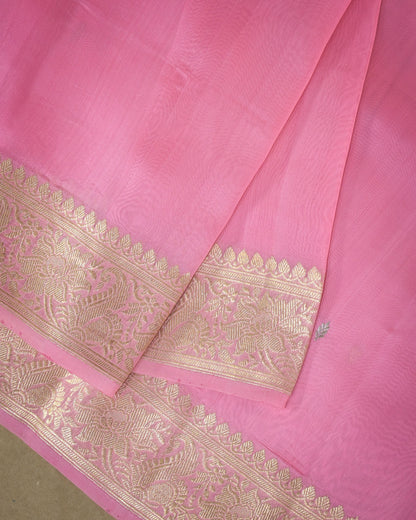 Peach Pink Kora Silk Saree