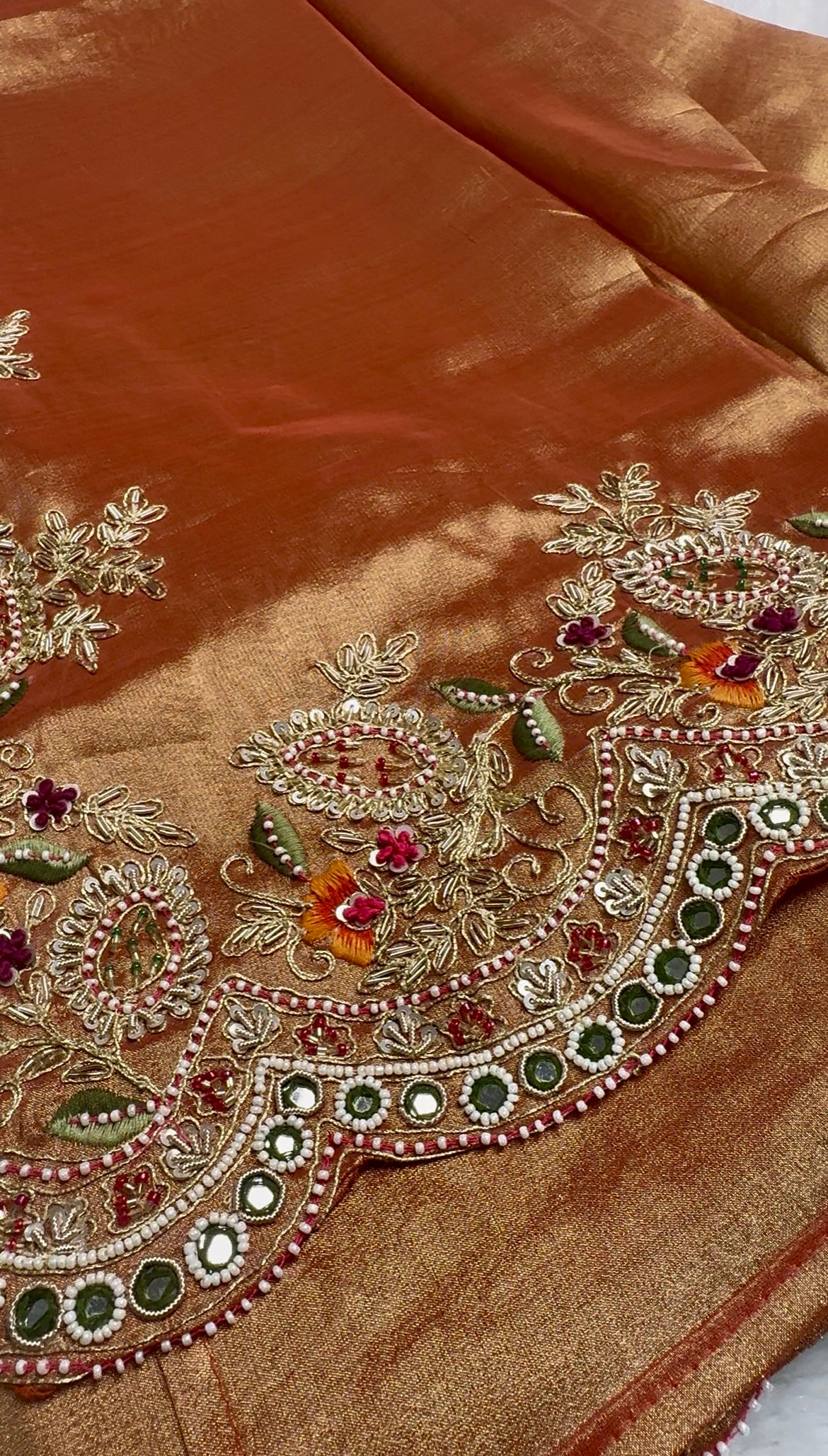 Premium Banarasi Golden Tissue Saree with Heavy Zardosi Work and Blouse