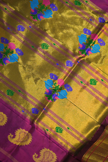 9yard Handwoven Pure Paithani Gold Zari