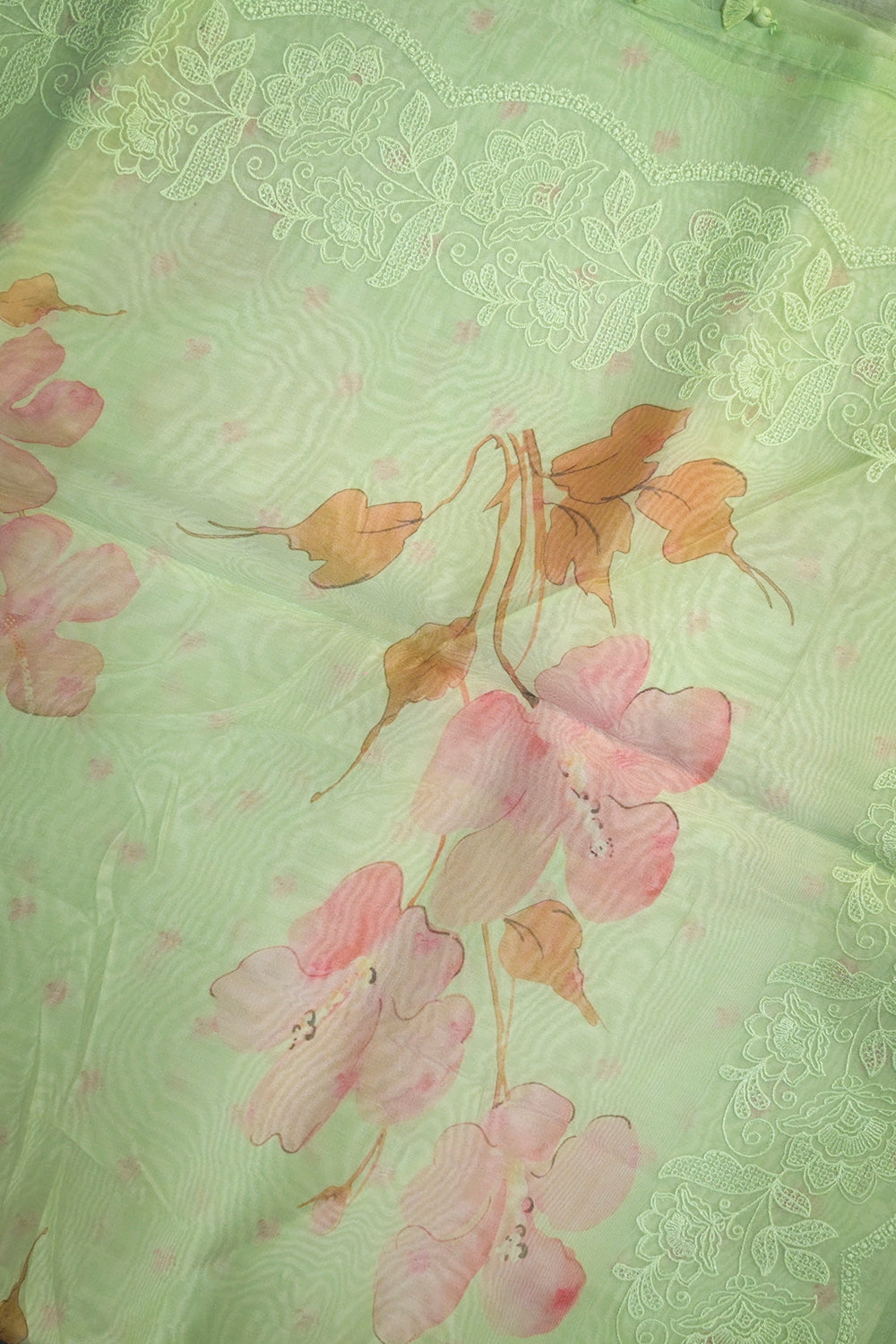 Organza Floral Print With Lucknowi Embroidery Border