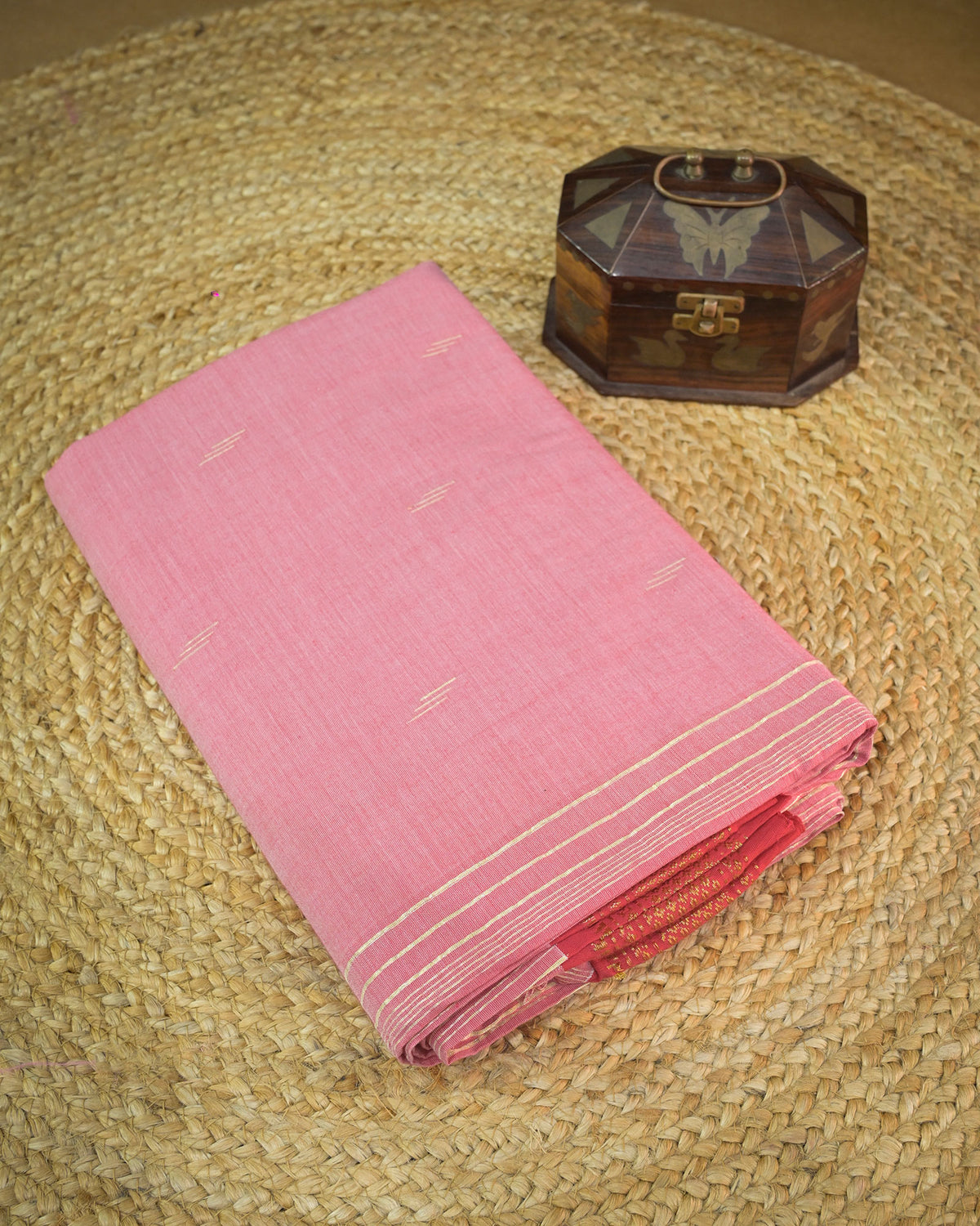 Peach pink Handloom Cotton Paithani Saree with Heavy Ghaivasru Pallu