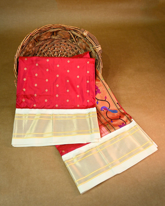 Reddish Rani Pure Silk Kadiyal Paithani Saree