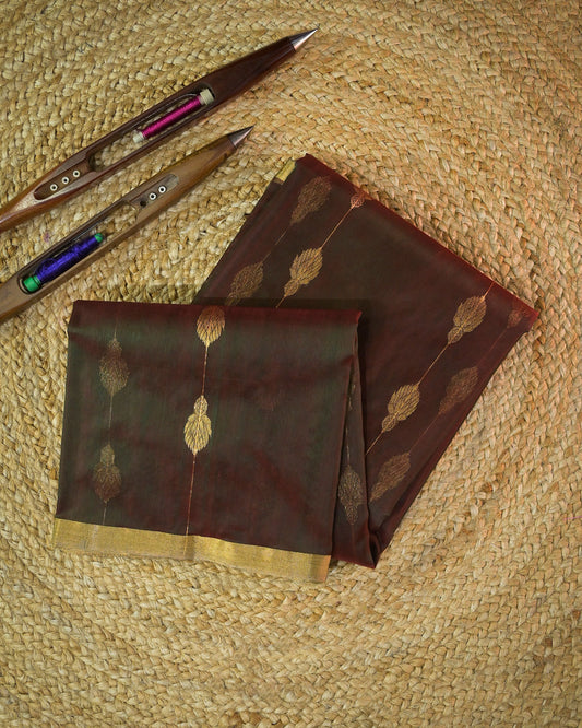 Anjeeri Green Silk Chanderi Saree with Handloom Lining Chanderi