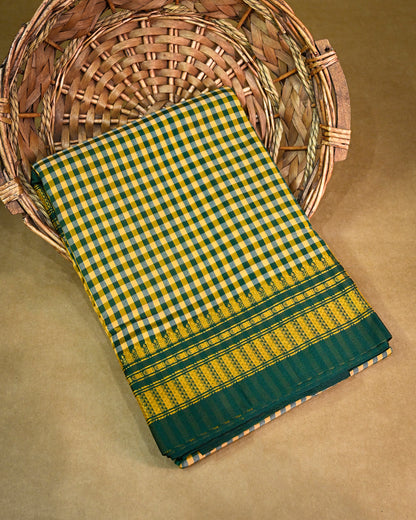 Olive Green Illkal Cotton Saree with Tam Tam Checks
