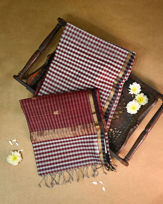 Coffee Brown Maheshwari Silk Saree