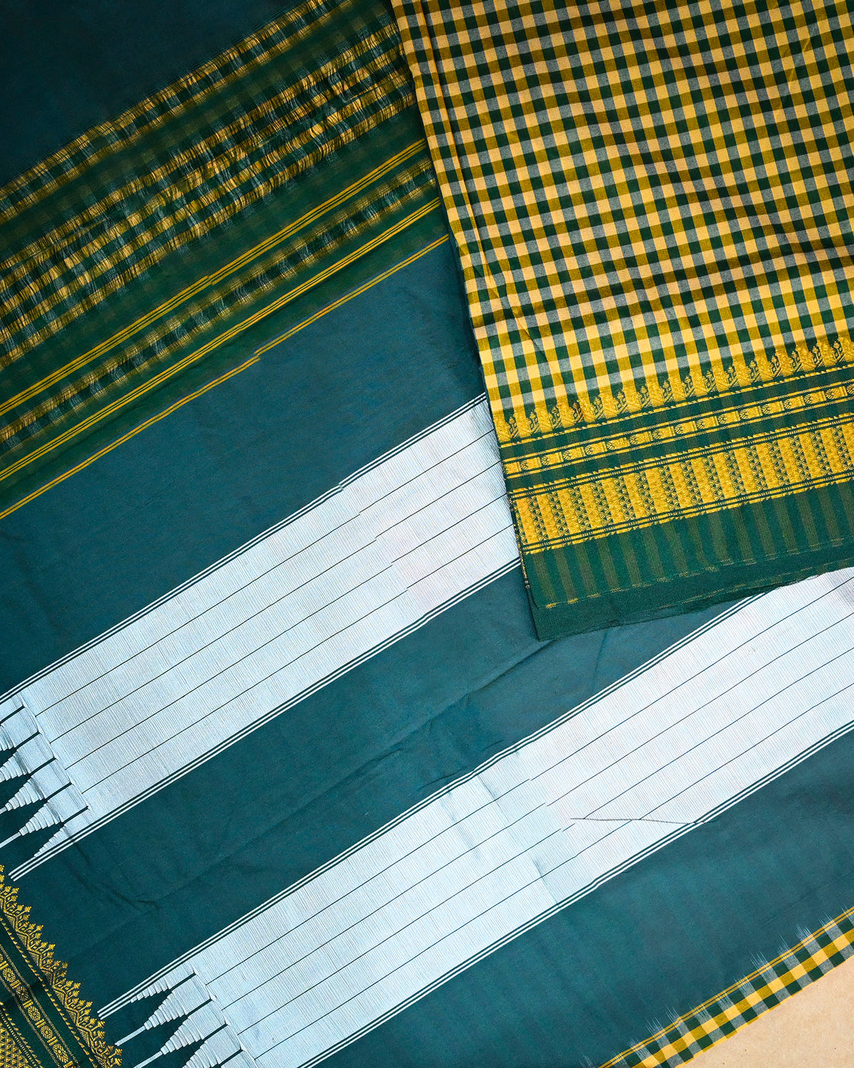 Olive Green Illkal Cotton Saree with Tam Tam Checks