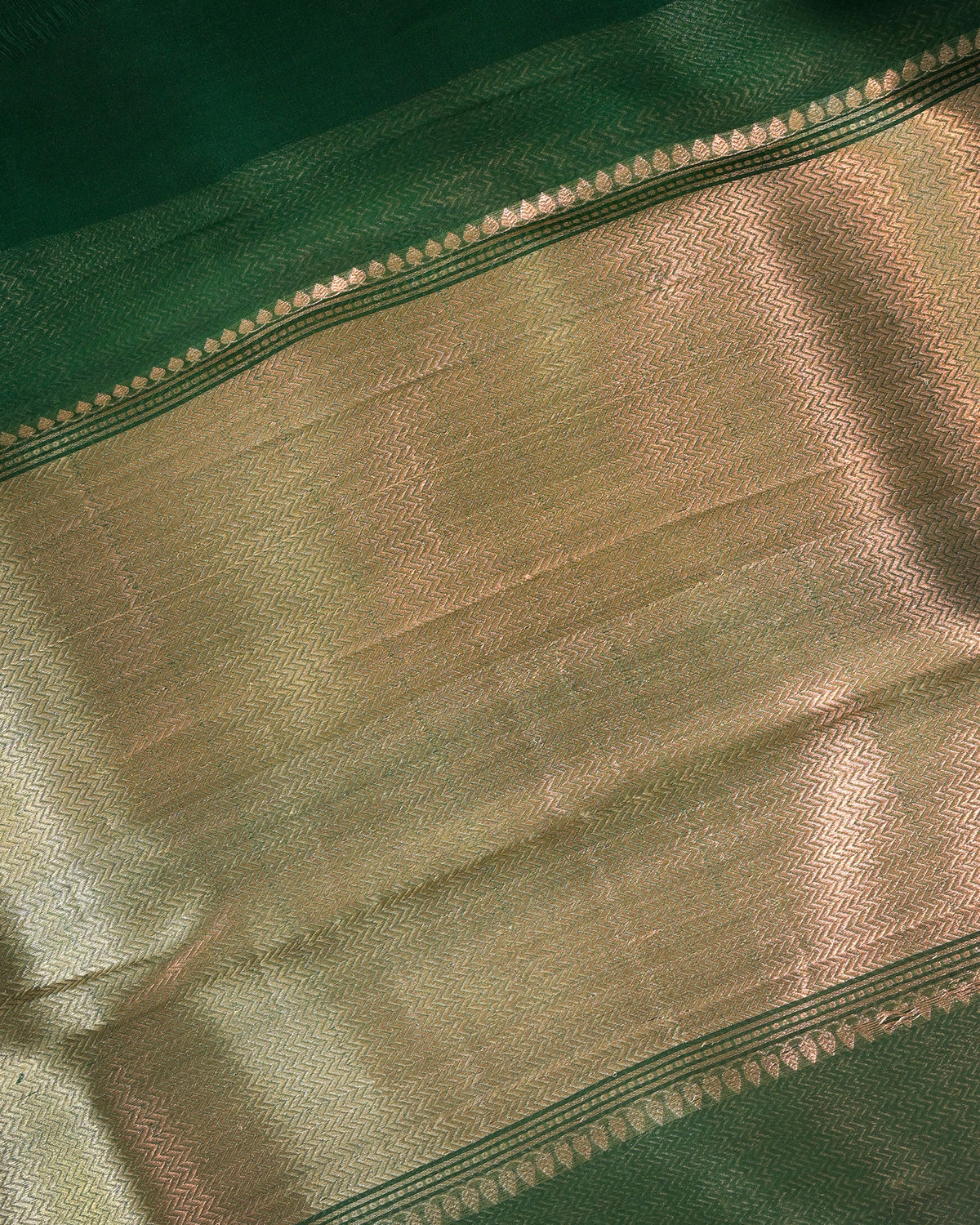 Bottle Green Pure Banarasi Kora Silk Saree with Chunri Buttis