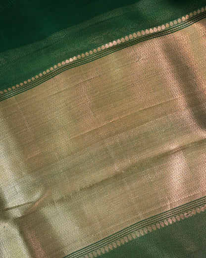 Bottle Green Pure Banarasi Kora Silk Saree with Chunri Buttis