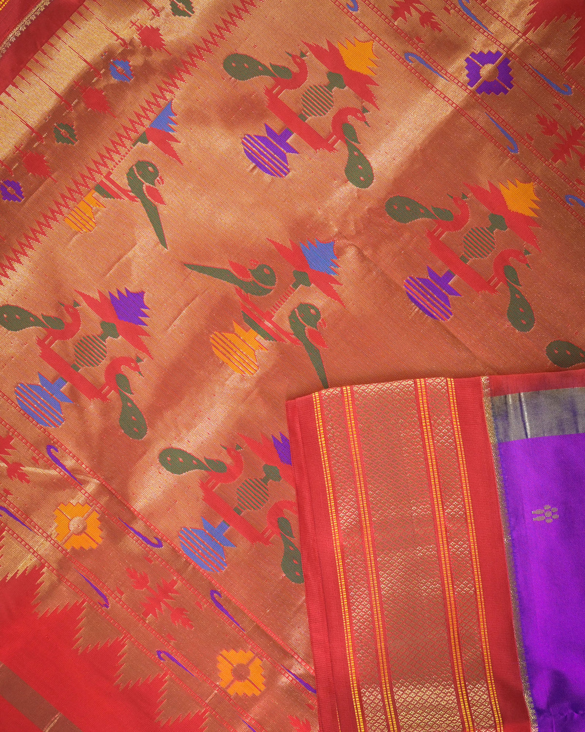 Cross Magenta Silk Paithanis