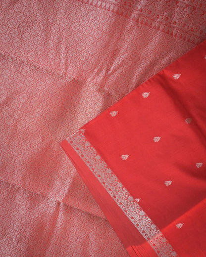 Red Chanderi Cotton Saree with Woven Buttis & Piping Border
