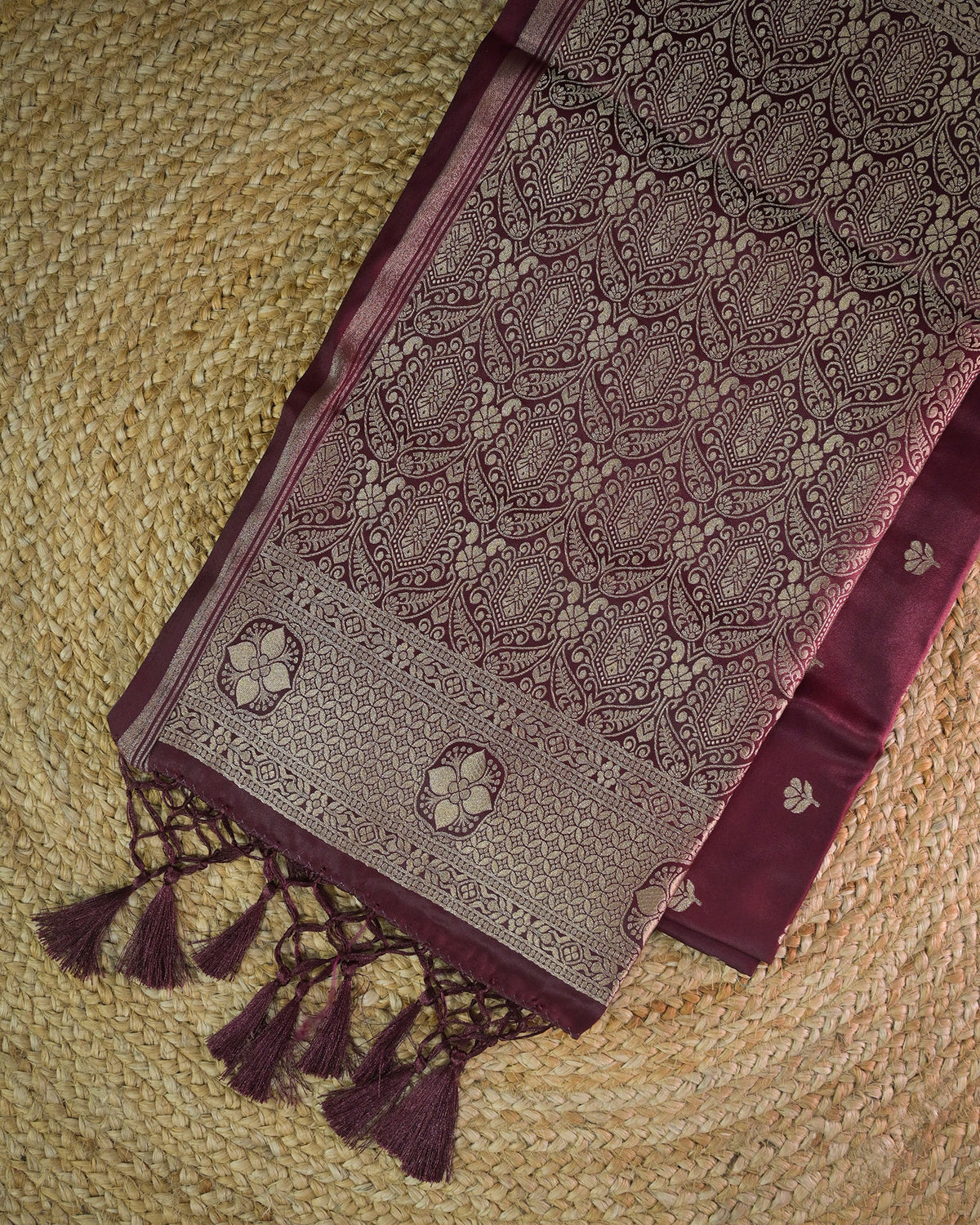 Maroon Semi Silk Gajji Silk