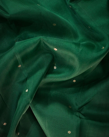 Bottle Green Pure Banarasi Kora Silk Saree with Chunri Buttis