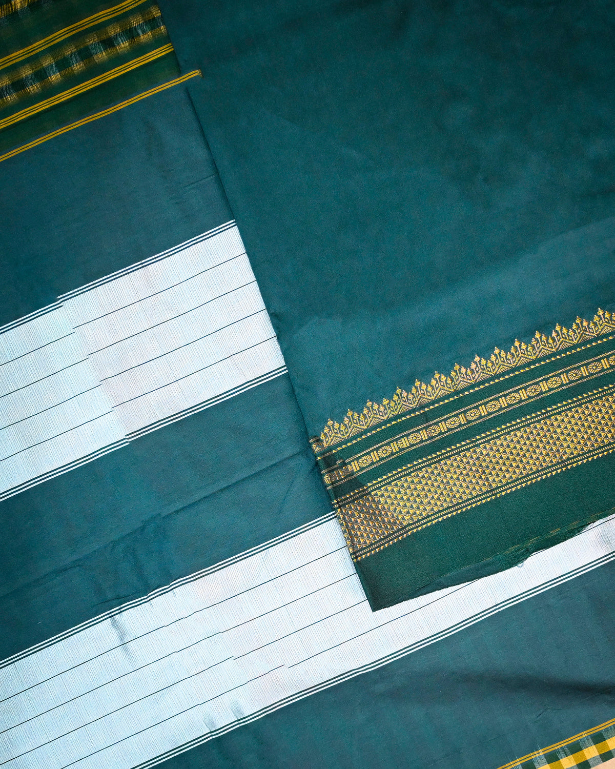 Olive Green Illkal Cotton Saree with Tam Tam Checks