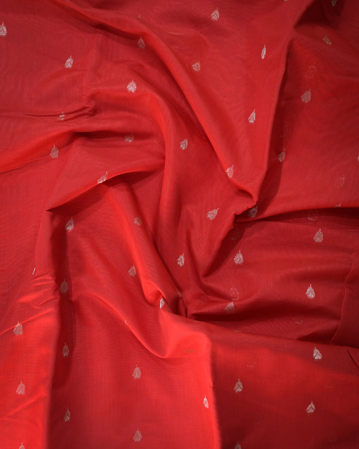 Red Chanderi Cotton Saree with Woven Buttis & Piping Border