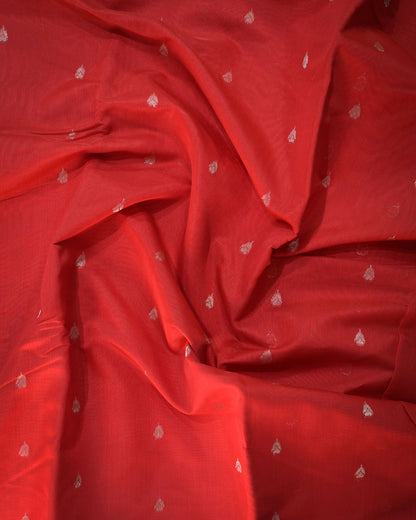 Red Chanderi Cotton Saree with Woven Buttis & Piping Border
