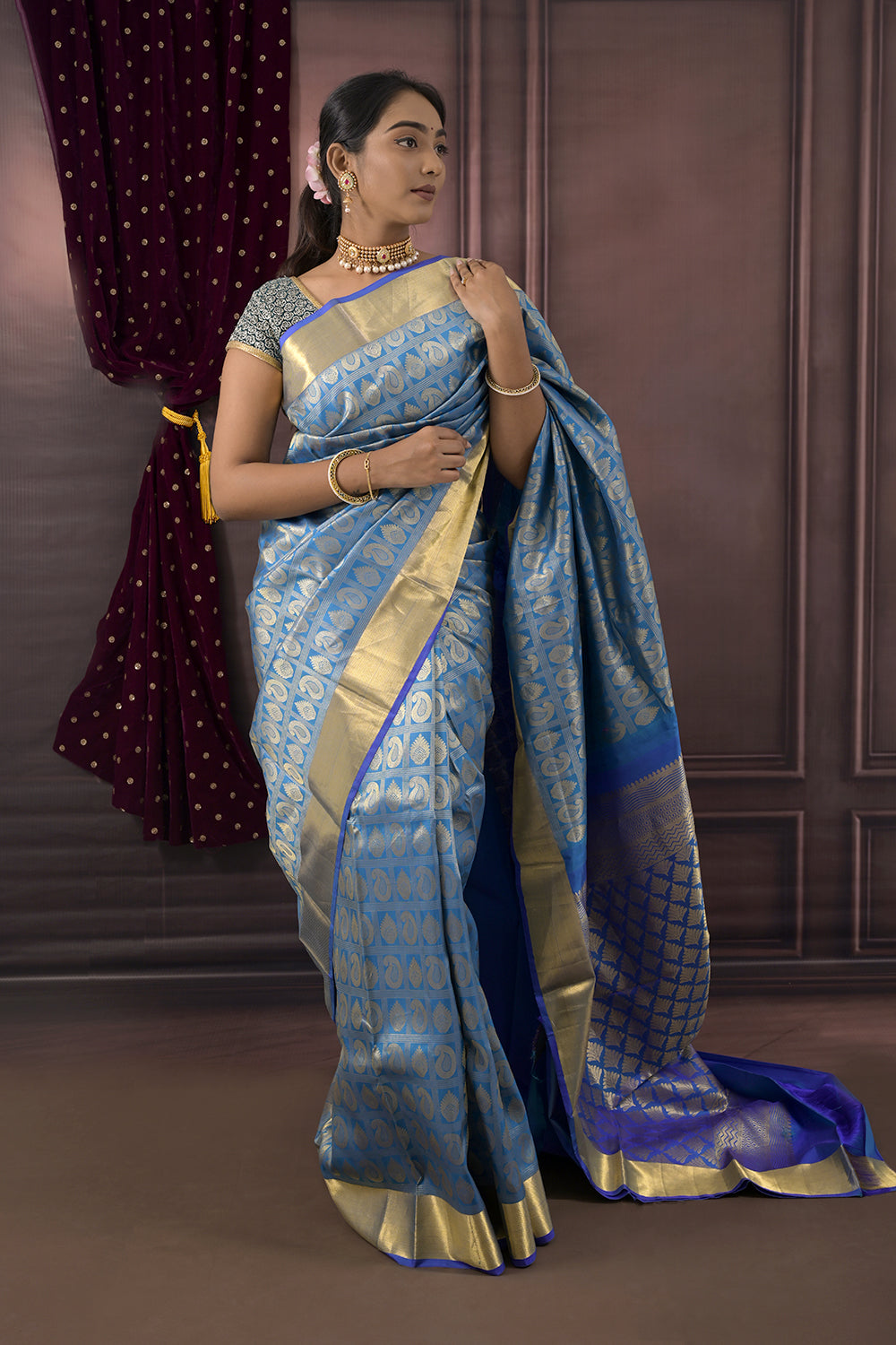 Kanjivaram Woven All Over Zari Chex Motifs