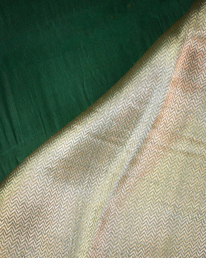 Bottle Green Pure Banarasi Kora Silk Saree with Chunri Buttis