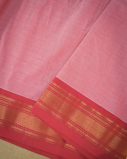 Peach pink Handloom Cotton Paithani Saree with Heavy Ghaivasru Pallu