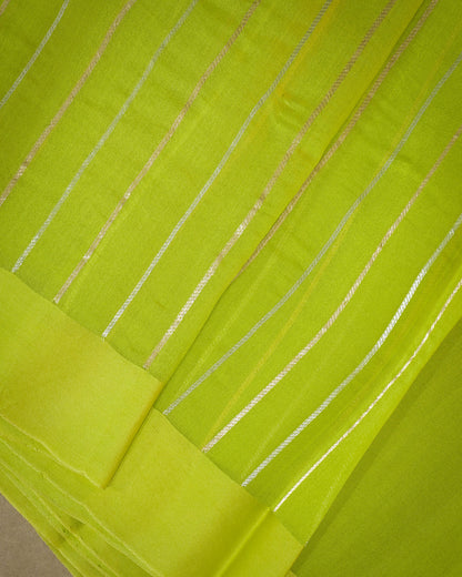 Parrot Green Kora Silk Saree