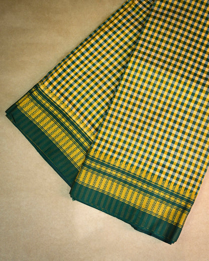Olive Green Illkal Cotton Saree with Tam Tam Checks