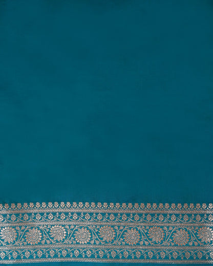 Pastel blue Banarasi Silk Saree with Rama Contrast & Woven Chunri Buttis