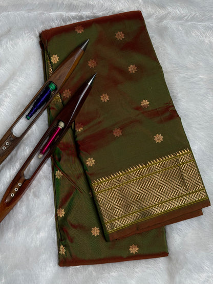 Cross Greenish Brown Kalanjali Pure Silk Paithani Saree