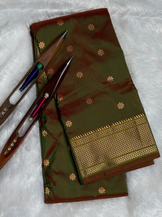 Cross Greenish Brown Kalanjali Pure Silk Paithani Saree