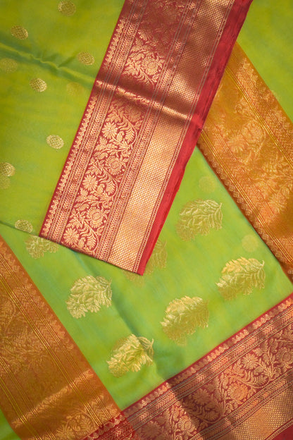 Chanderi Woven Jari Motifs With Red Contrast