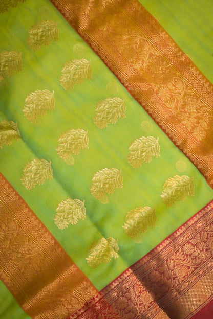 Chanderi Woven Jari Motifs With Red Contrast