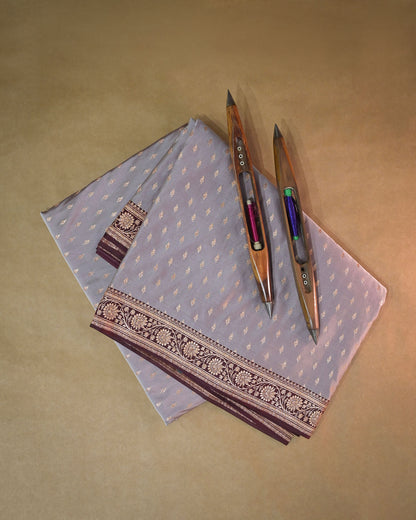 Beige Banarasi Silk Saree with Maroon Contrast & Woven Chunri Buttis