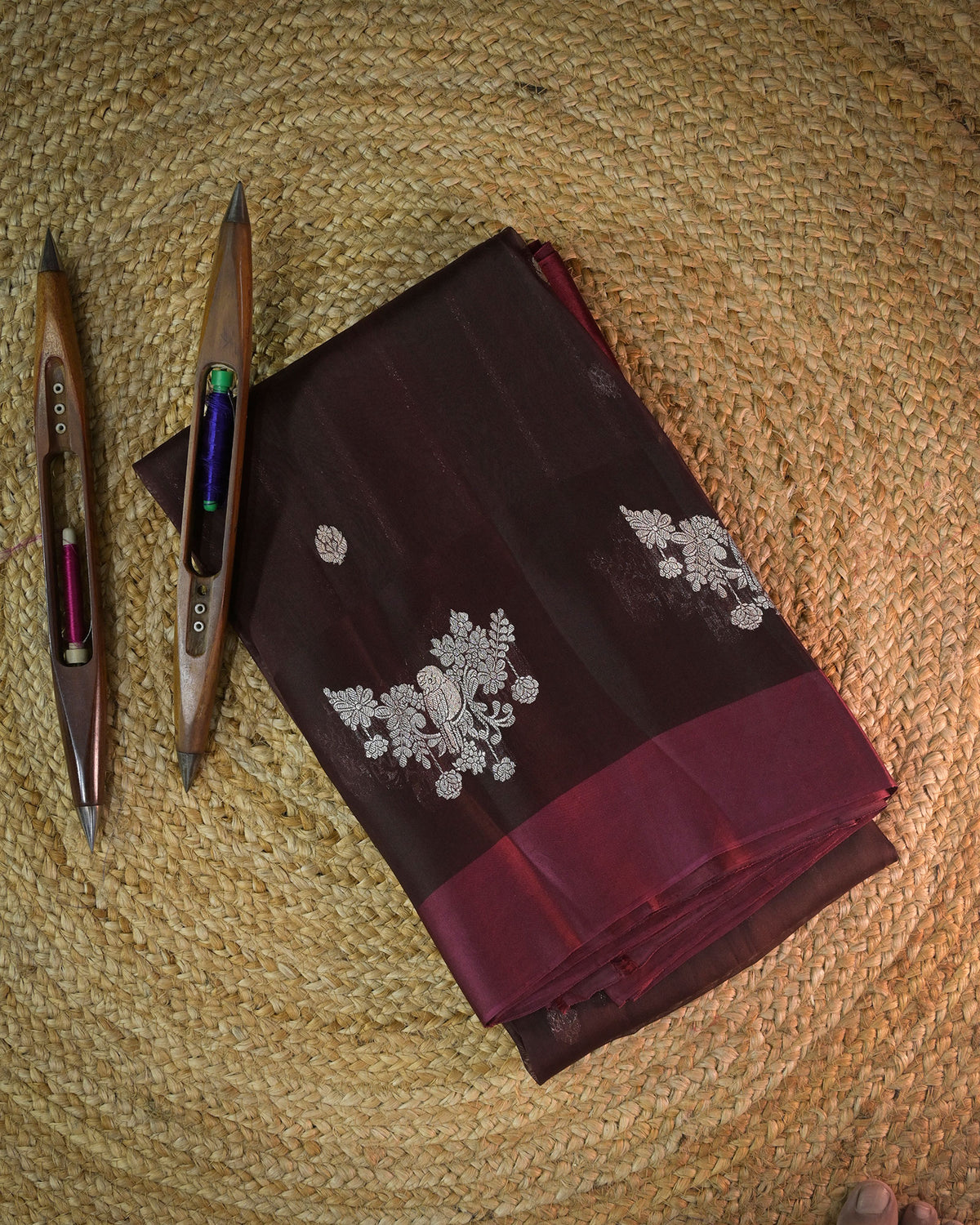 Maroon Kora Silk Saree