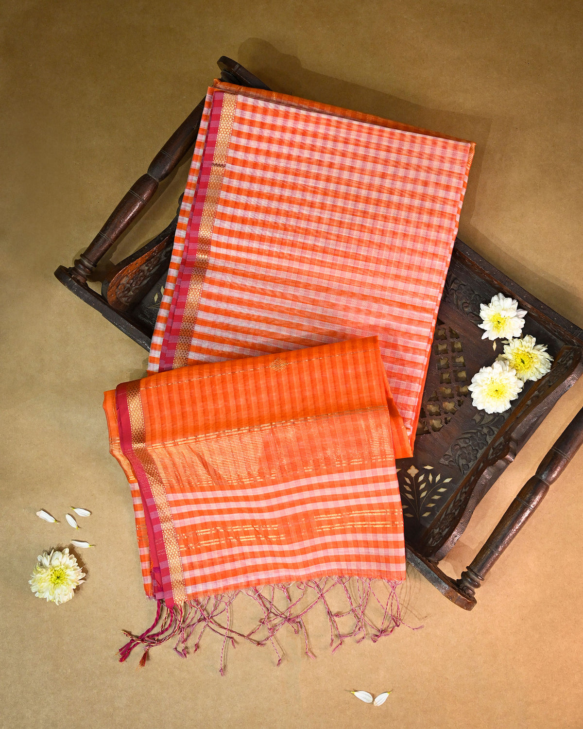 Yellow Orange Maheshwari Silk Saree