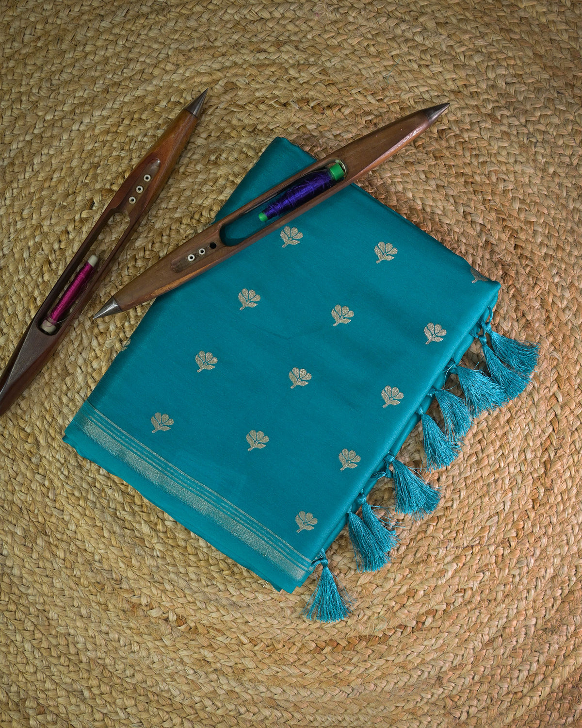 Teal blue Semi Silk Gajji Silk