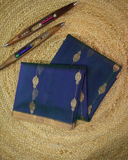 Navy Blue Silk Chanderi Saree with Handloom Lining Chanderi
