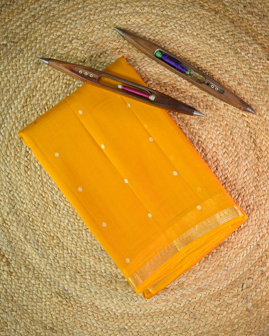 Yellow Pure Banarasi Kora Silk Saree with Chunri Buttis