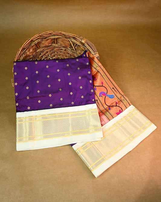 Magenta Pure Silk Kadiyal Paithani Saree