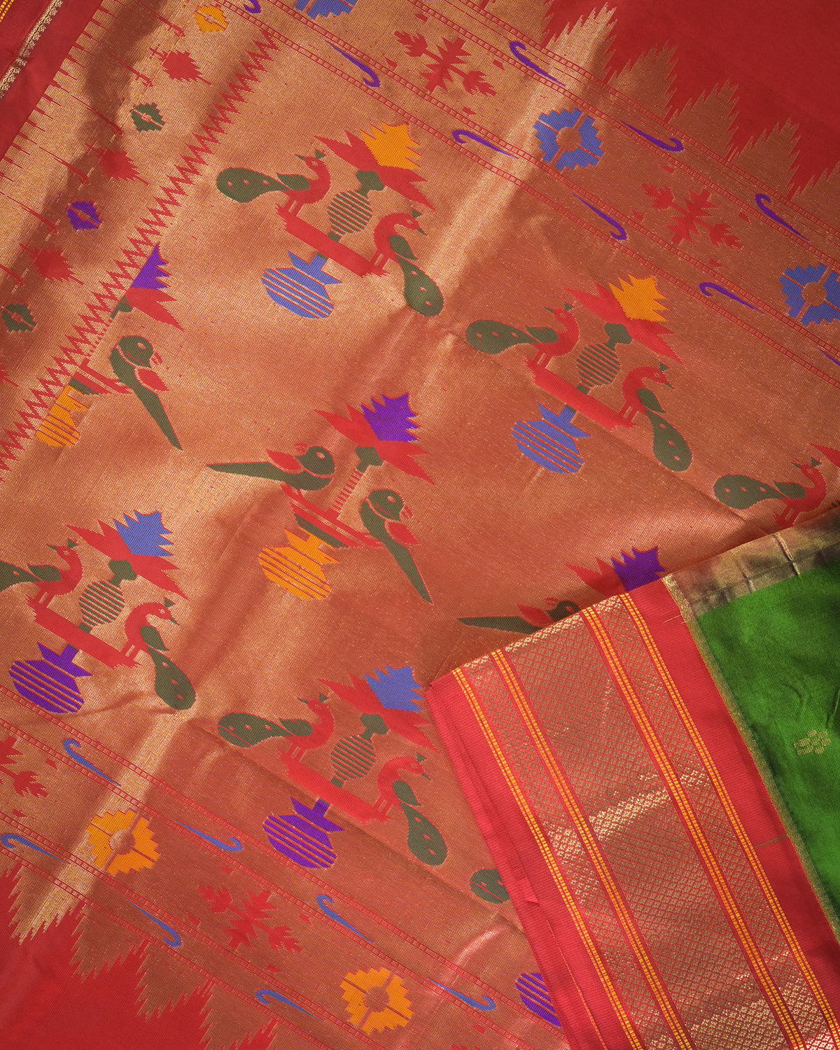 Olive green Silk Paithanis