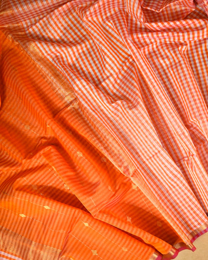 Yellow Orange Maheshwari Silk Saree