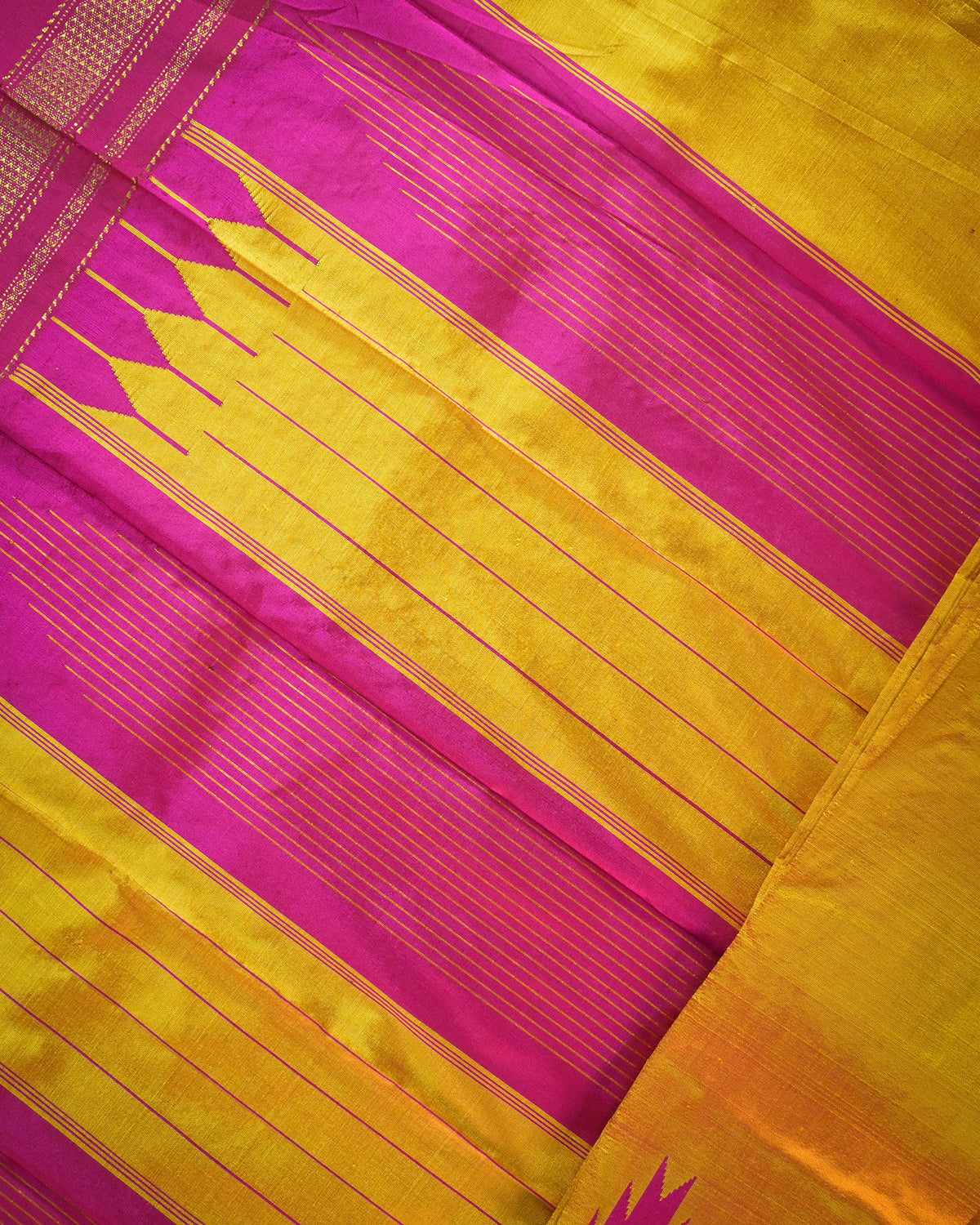 Gold Silk Handloom Kolhapuri Ilkal Saree with Pink Temple Border