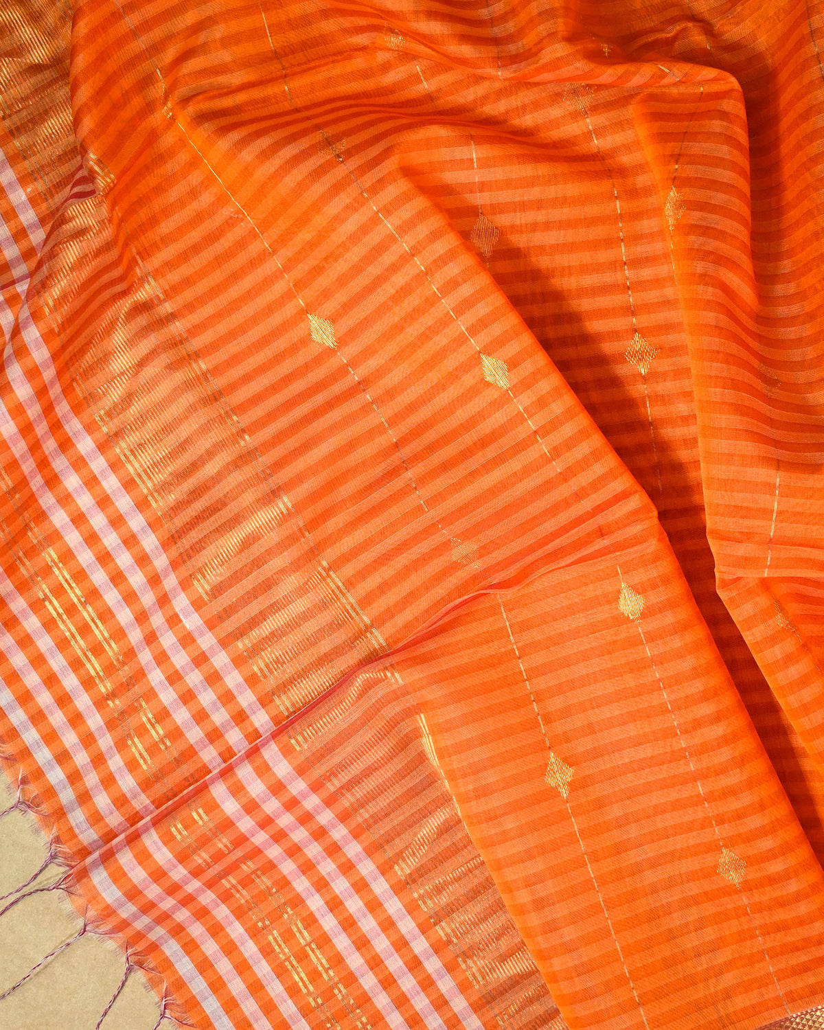 Yellow Orange Maheshwari Silk Saree
