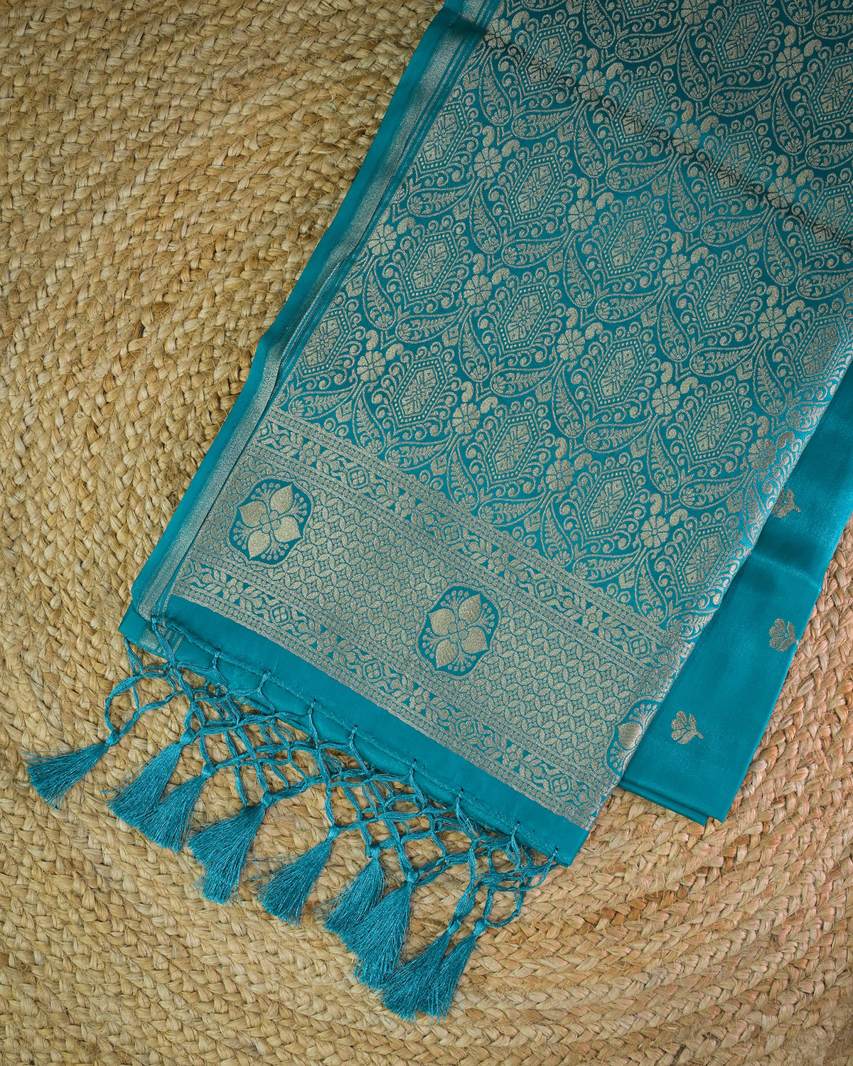 Teal blue Semi Silk Gajji Silk